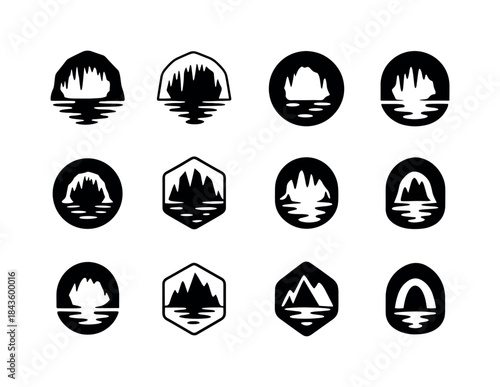 Cave Icon Set. Caves, stalactites, and underground wonders. Icon