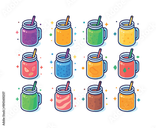 Colorful Smoothie Icons. A collection of colorful smoothies serv