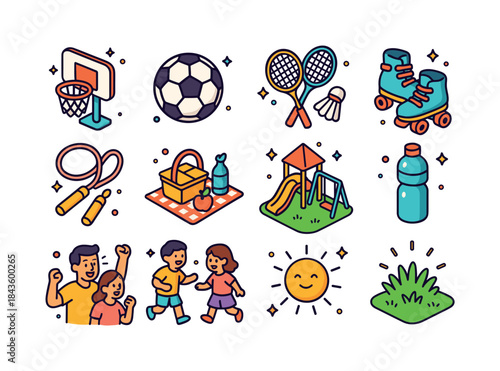 Colorful Family Activities. Family Recreation. Colorful isometri