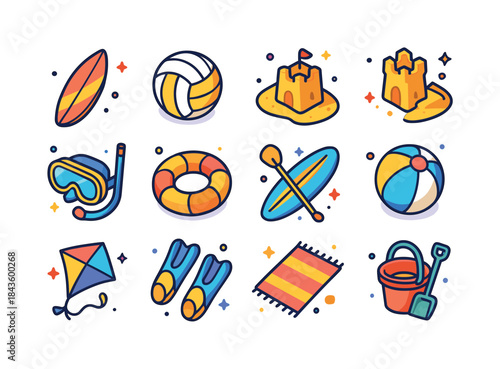 Beach Activity Icons. Beach Activities. Colorful isometric vecto