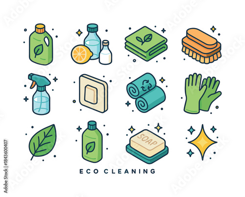 Eco Cleaning Icons. Eco cleaning. Colorful isometric vector icon