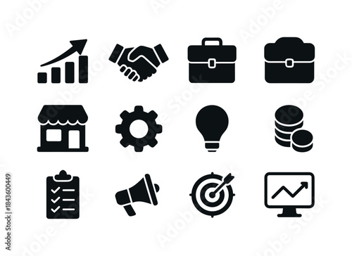 Small Business Icon Set. Small business growth and challenges. S