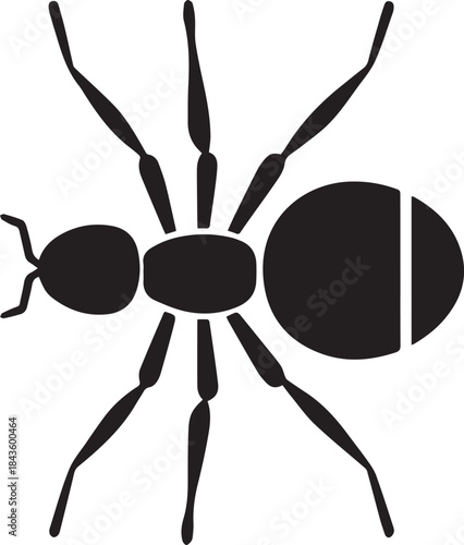 Minimal silhouette style vector ant logo design featuring clean black shapes, simple line art insect form, modern branding icon ideal for nature themes, eco-friendly businesses, pest control companies