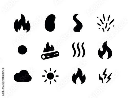 Burning Effects Icons. Burning effects. Solid icon set of burnin