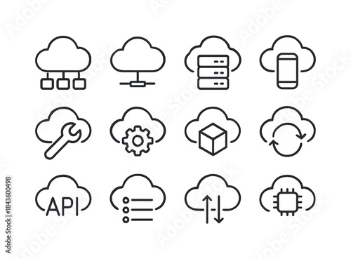 Cloud Services Icons. Cloud Services. Line icon set of Cloud Ser