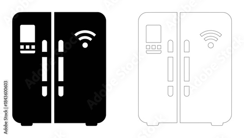 Modern smart refrigerator icon and outline, intelligently managing food cooling and storage with advanced technology and