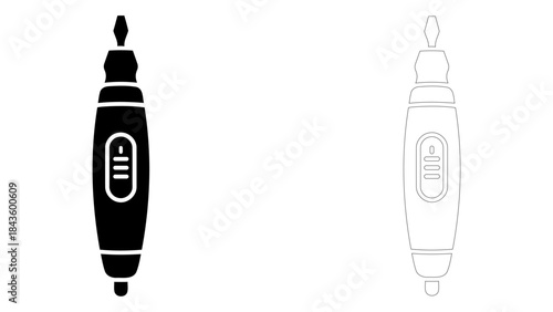 Electric nail drill, file, and shape tool with controlled rotation, black silhouette and outline on white