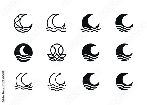 Diverse Moon Logos. Moon. Icon set. Set Logo of Moon: moon with