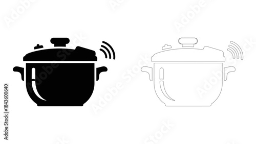 Smart pressure cooker icon with wifi signal, a modern kitchen appliance for fast and easy cooking, isolated on white.