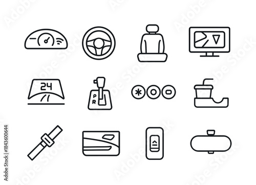 Vehicle Interior Icons. self-driving cars