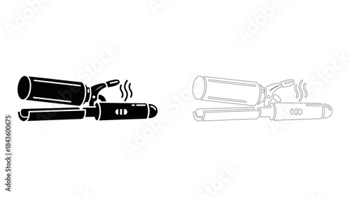 Two styles of butter knives, solid black silhouette and outline drawing, isolated on a white background, useful for cook