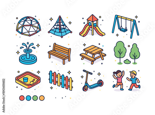 Colorful Park Fun. Park fun zone. Colorful isometric vector icon