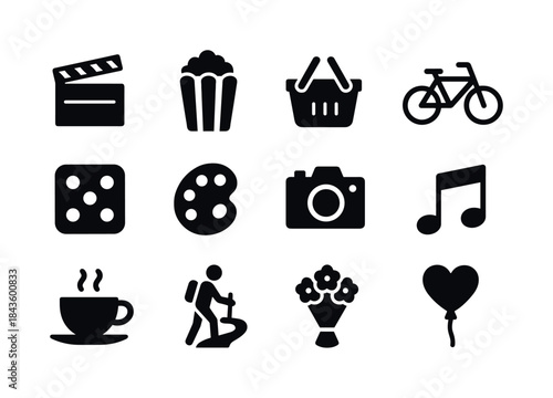 Date Icon Set. Date activities. Solid icon set of Date activitie