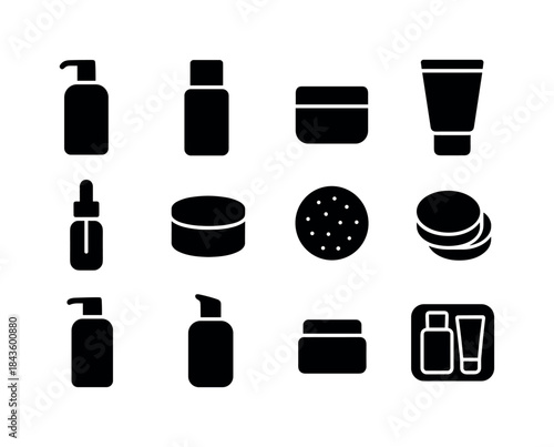 Skincare Products Icons. Skincare products. Solid icon set of sk