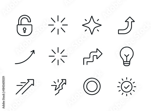 Unlocked Potential Icons. Unlocked potential. Line icon set of U