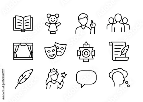 Storytelling Line Icons. Storytelling. Line icon set of Storytel
