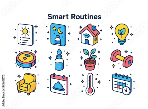 Smart Routine Icons. Smart routines. Colorful isometric vector i