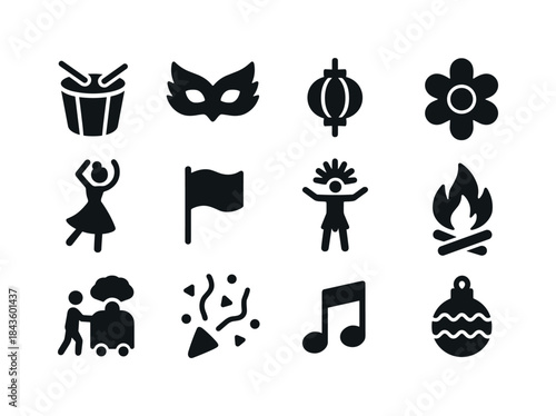 Cultural Icon Set. Cultural celebrations. Solid icon set of cult