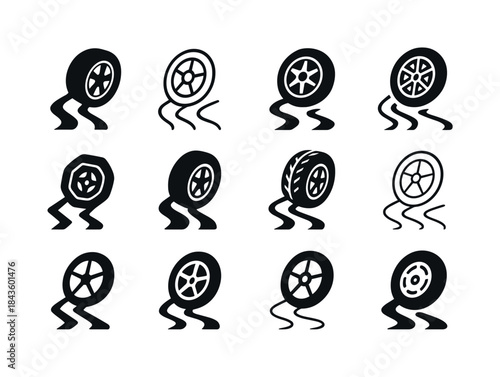 Spinning Wheel Logos. Spinning wheels out of control. Icon set.