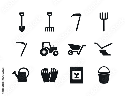 Agriculture Tools Icons. Agriculture Tools. Solid icon set of Ag