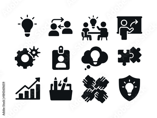 Employee Innovation Icons. Employee-driven innovation. Solid ico