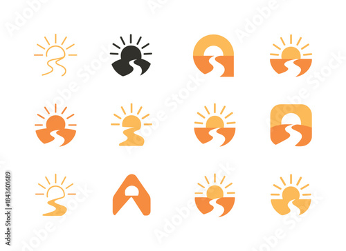 Sunlit Path Logos. Sunlit paths. Icon set. Set Logo of Sunlit pa