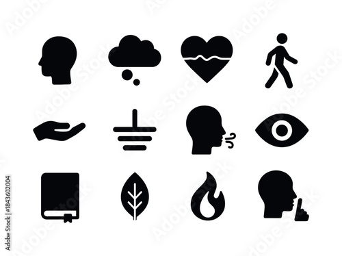 Mindfulness Icon Set. Mindfulness. Solid icon set of Mindfulness