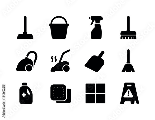 Floor Cleaning Icons. Floor cleaning. Solid icon set of floor cl