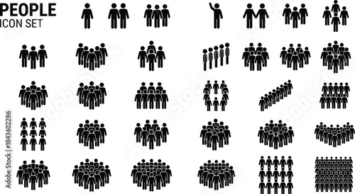 People icon set vector illustration, human crowd pictograms collection, social group symbols for infographic, teamwork population concepts isolated on white background