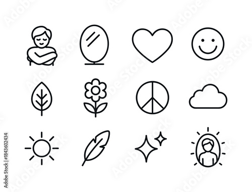Self-Acceptance Icons. Self-Acceptance. Line icon set of Self-Ac