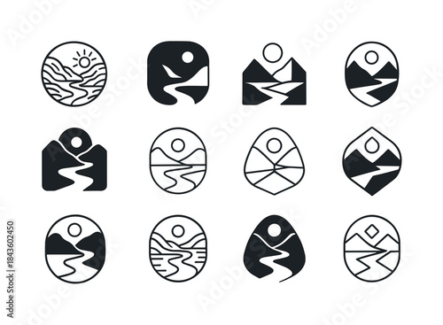 Landscape Logo Variations. Drawing and sketching landscapes or p