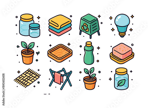 Eco-Friendly Icon Grid. Eco-Friendly Home Projects. Colorful iso