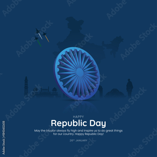 Happy Republic Day India Vector Poster with Ashoka Chakra with creative poster and background vector illustration design.