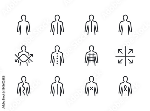 Energy Meridian Icons. Energy meridians. Line icon set of energy