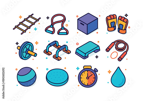 Combat Conditioning Icons. combat conditioning. Colorful isometr