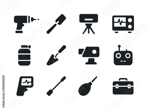 Mars Tools Icon Set. Mars exploration tools. Solid icon set of M
