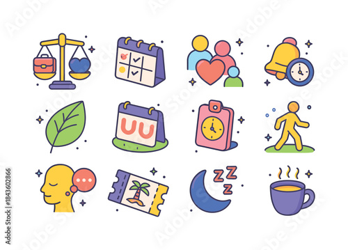 Work-Life Balance Icons. Work-life balance. Colorful isometric v