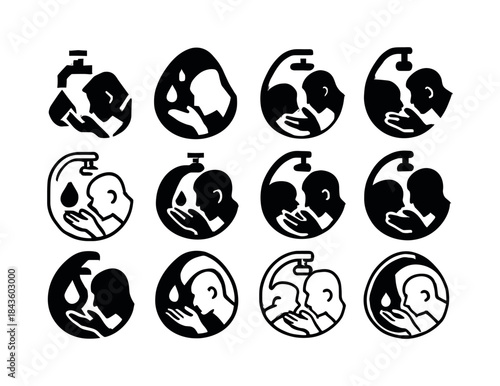 Face Wash Icons. washing your face. Icon set. Set Logo of washin