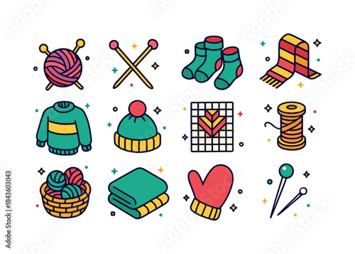 Colorful Knitting Icons. Knitting. Colorful isometric vector ico
