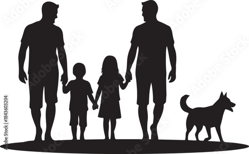 Happy Family Walking Together with Their Dog
Family Silhouette Stroll in the Park
Parents and Children Enjoying a Walk with Pet