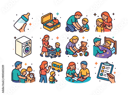 Colorful Parenting Tasks Icons. Parenting Tasks. Colorful isomet