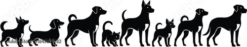 Vector Illustration Set of Identical Black Paw Print Silhouettes Arranged in Two Rows, Ideal for Pet Stores, Animal Tracks, Dog Parks, and Vet Clinic Graphics.