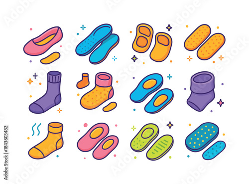 Colorful Footwear Accessories Icons. Footwear accessories. Color