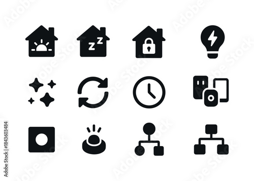 Smart Home Icon Set. Smart home routines. Solid icon set of smar