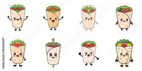 Multiple cute-faced kebabs vector illustrations