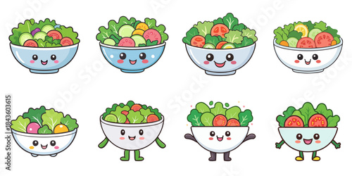 Multiple cute-faced salads vector illustrations