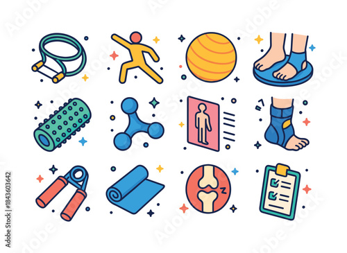 Physical Therapy Icons. Physical therapy. Colorful isometric vec