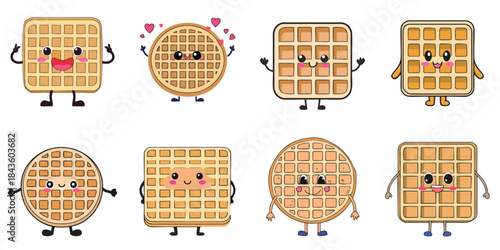 Multiple cute-faced waffles vector illustrations