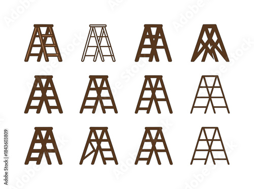 Wooden Ladder Icons. Wooden Ladder. Icon set. Set Logo of Wooden