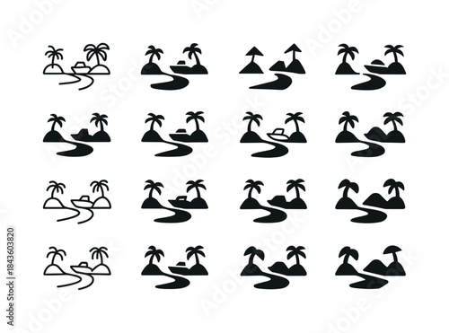 Island Hopping Logos. Island Hopping Boat Tours. Icon set. Set L